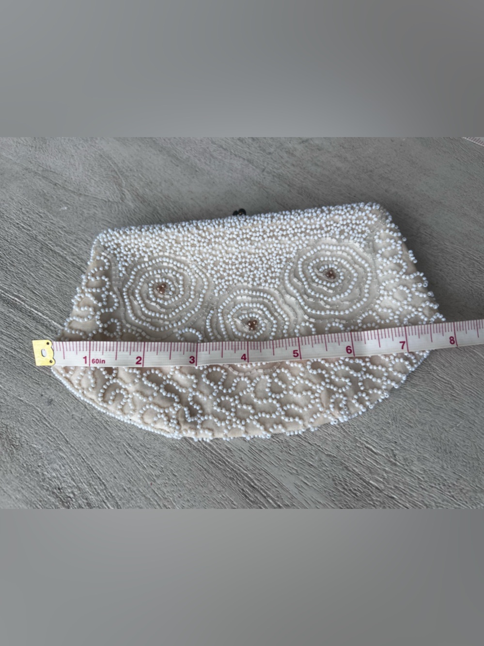 Vintage Walborg Hand Made Belgium Off White Beaded Clutch Hand Bag Gold Clasp - Picture 2 of 7